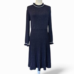 Nanette Lepore Navy Sweater Dress with Ruffle Trim